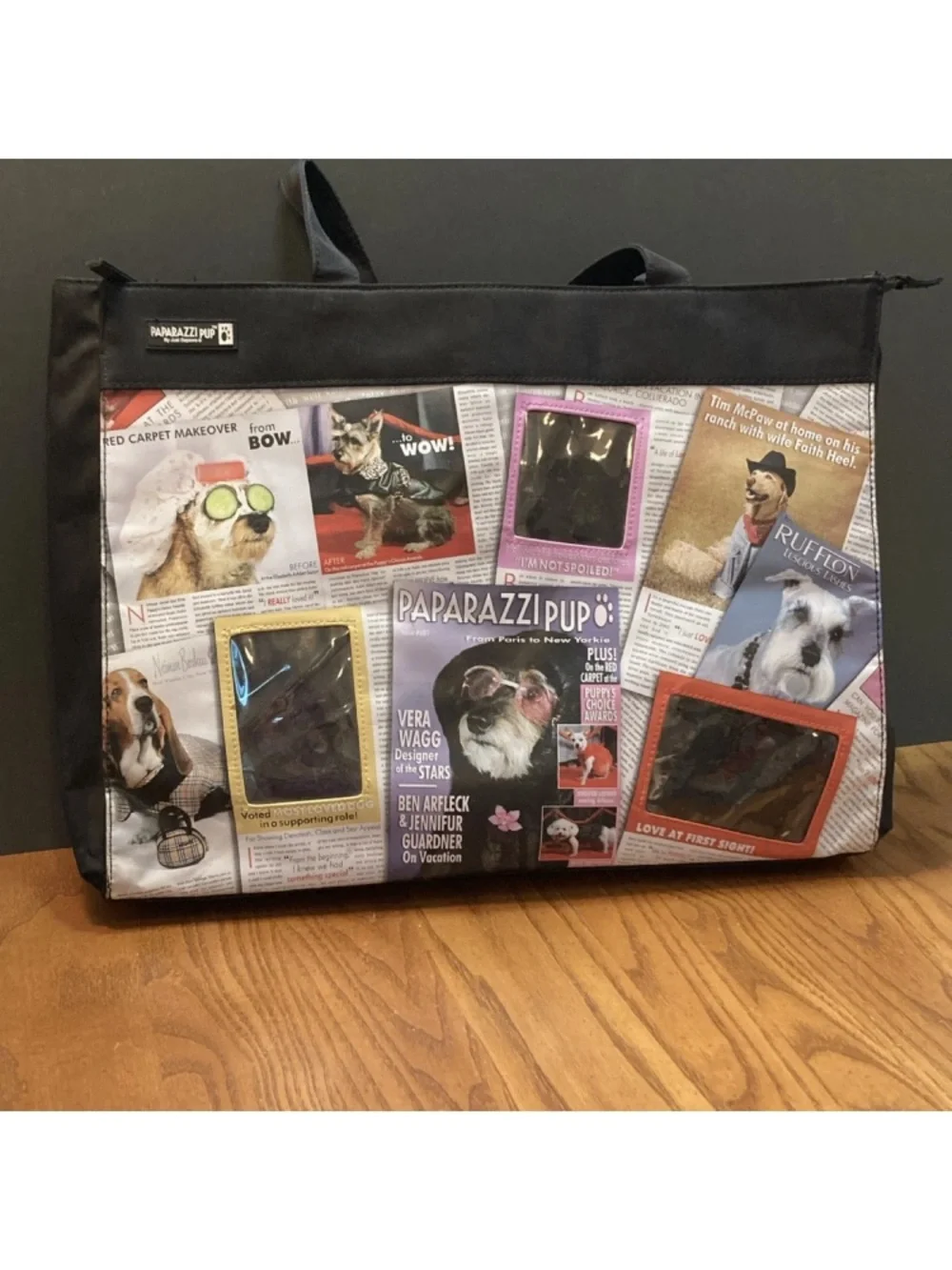 New Dog Paparazzi Style Tote with Personal Photo Spots For Your Dogs Pictures